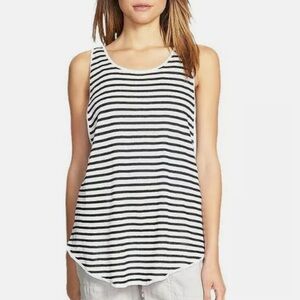 Eileen Fisher Black and White Linen Knit Striped Tank - Size: Large